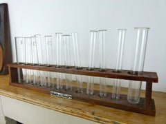 Vintage laboratory test tube rack and test tubes - eyespy