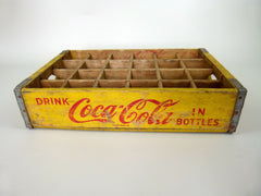 Vintage coca cola bottle crate, yellow, 24 section - eyespy