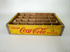 Vintage coca cola bottle crate, yellow, 24 section - eyespy