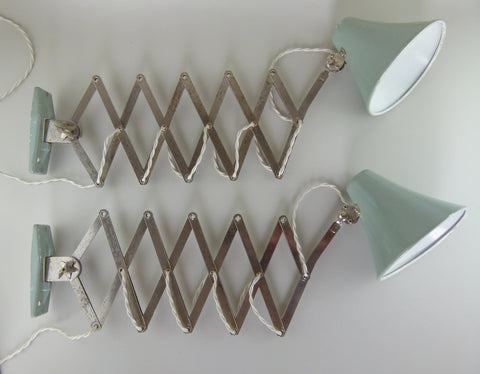Pair of 60s French scissor arm extendable wall lamps