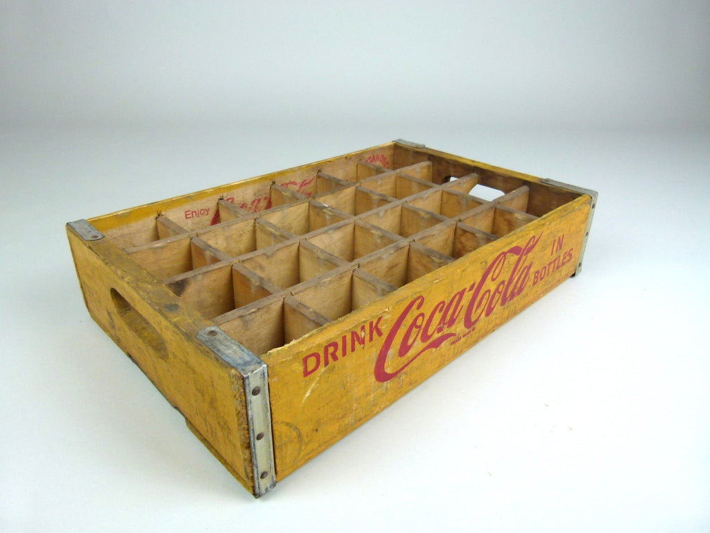 Vintage coca cola bottle crate, yellow, 24 section - eyespy