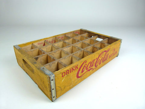 Vintage coca cola bottle crate, yellow, 24 section