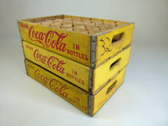 Coca cola wooden bottle crate. 24 section - Yellow - eyespy