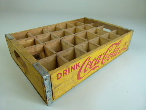 Coca cola wooden bottle crate. 24 section - Yellow