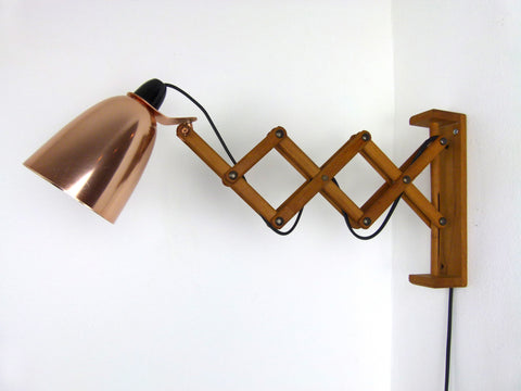Habitat Conran Maclamp wall mounted extendable wooden arm, copper shade