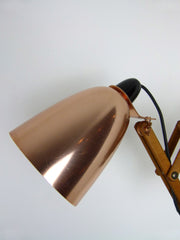 Habitat Conran Maclamp wall mounted extendable wooden arm, copper shade - eyespy