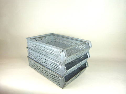 German vintage industrial metal stacking factory trays