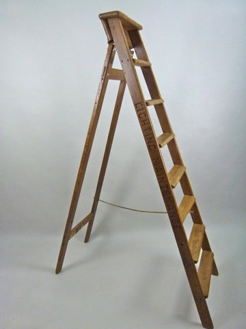 Antique pine 'lighting maintenance' step ladder