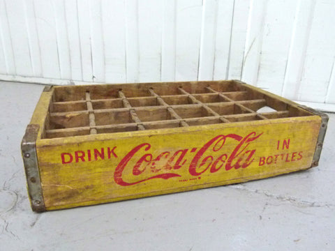Coca Cola wooden bottle crate. 24 section - Yellow