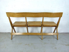 Antique oak school fold up bench 3 seats - eyespy
