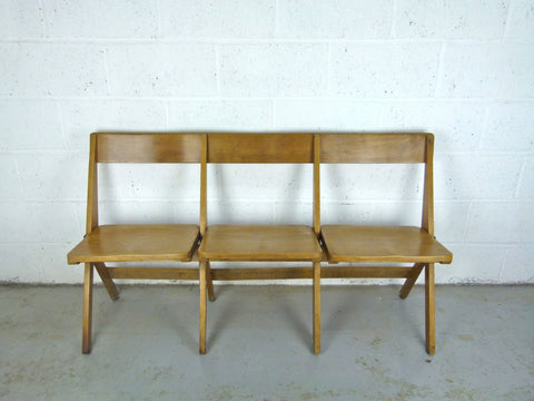 Antique oak school fold up bench 3 seats