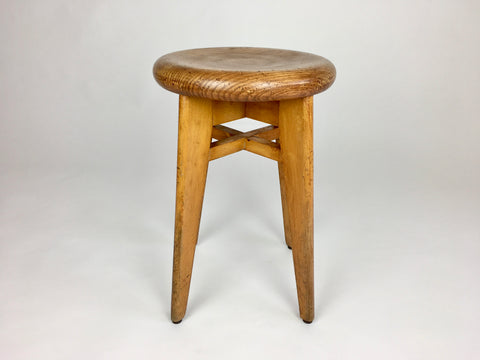 Mid century round top stool from France. Perriand, Prouvé, Le Corbusier era
